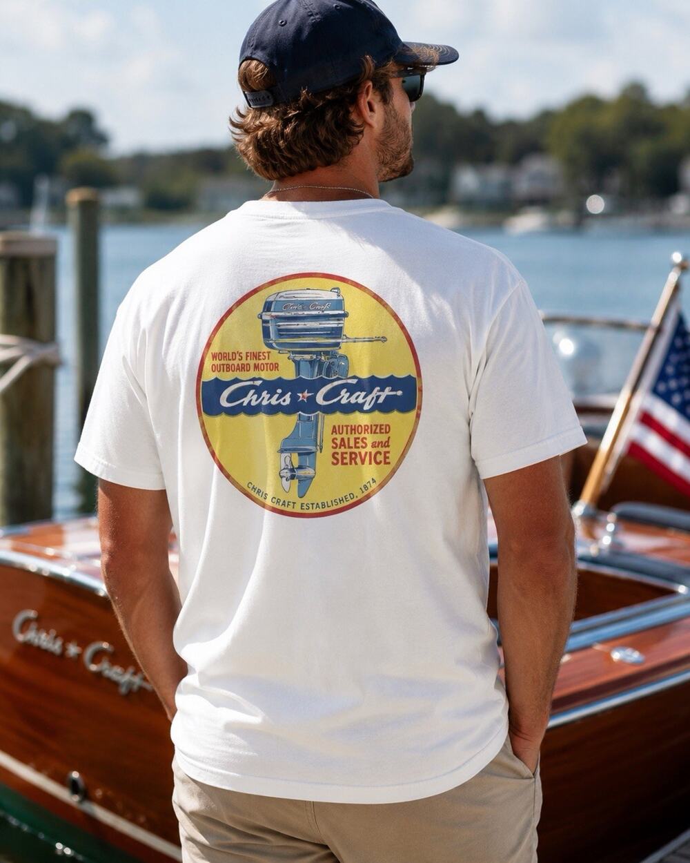 Chris-Craft Boat Graphic T-Shirt Malibu Shirts XL White Vintage Style Hawaii NWT